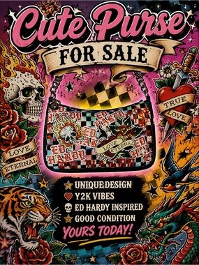 Ed Hardy Black and Red Graphic Shoulder Bag with rhinestones.